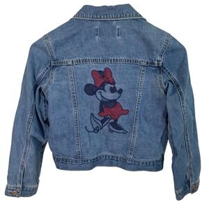 Disney Gap Kids Denim Jacket Minnie Mouse Stitched Sz L Blue Jean